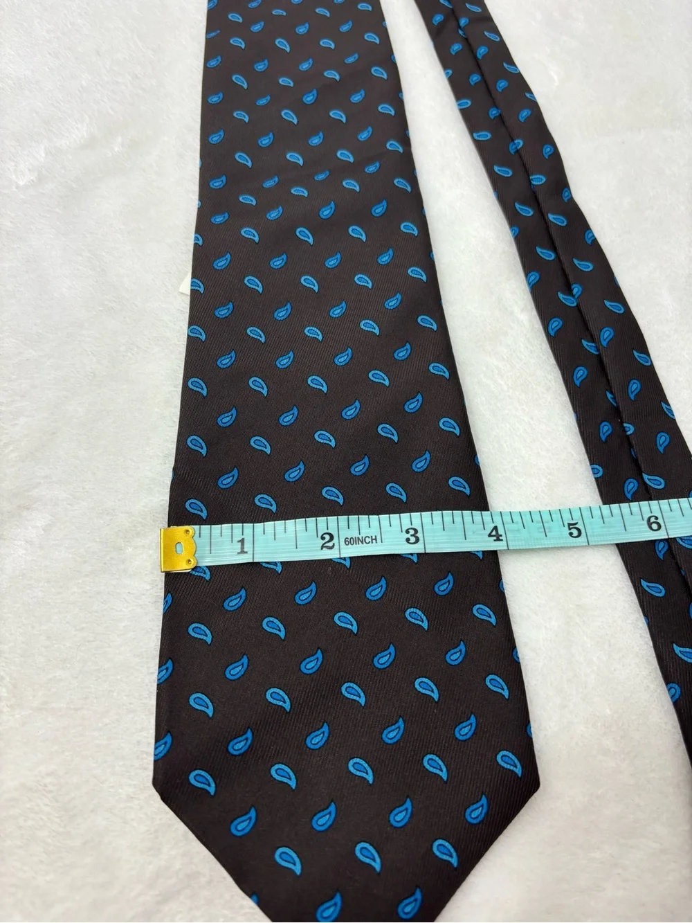 J. Crew Silk Brown Tie with Blue Paisley Accents